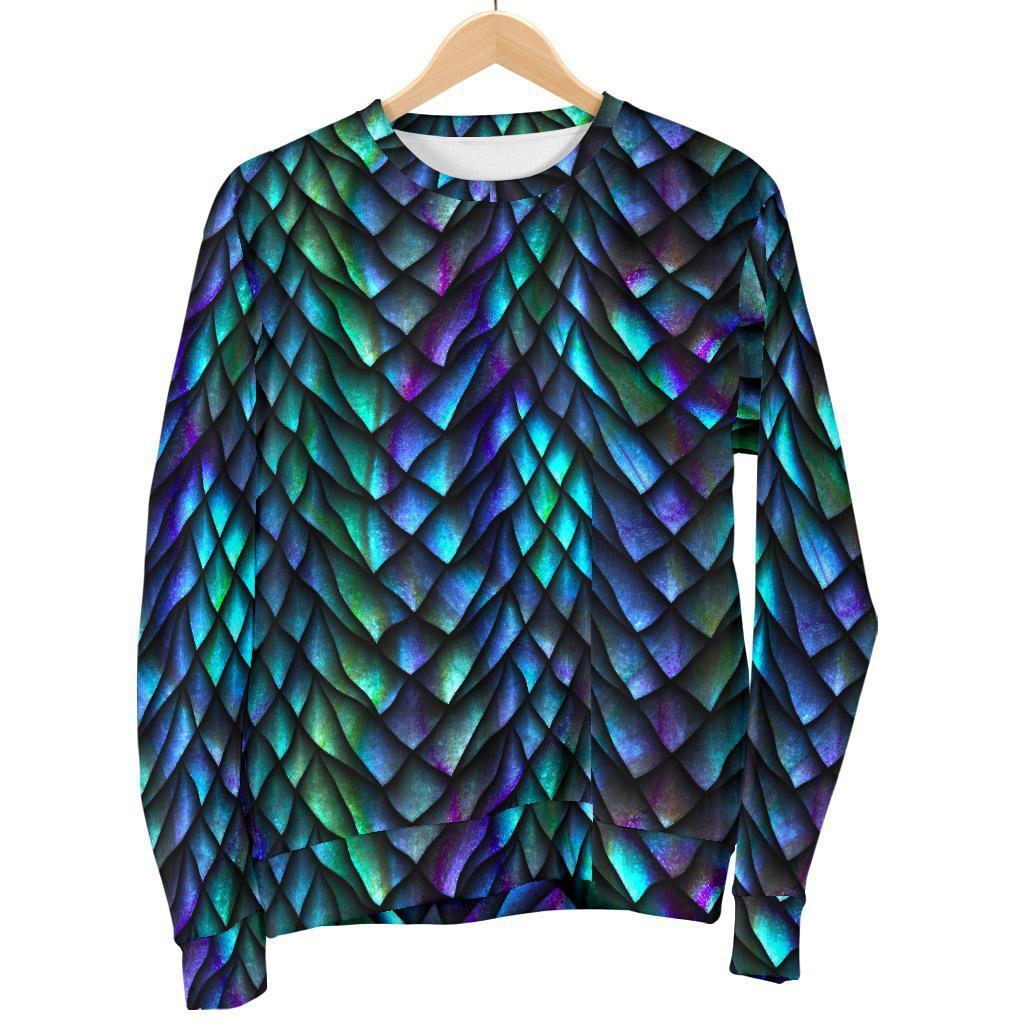 Turquoise Dragon Scales Pattern Print Women's Crewneck Sweatshirt GearFrost