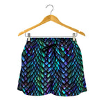 Turquoise Dragon Scales Pattern Print Women's Shorts