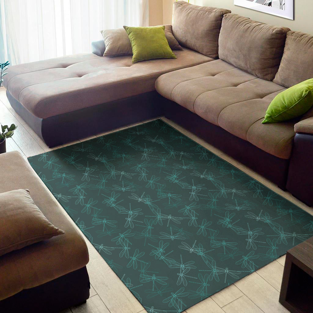 Turquoise Dragonfly Pattern Print Area Rug
