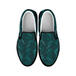 Turquoise Dragonfly Pattern Print Black Slip On Shoes