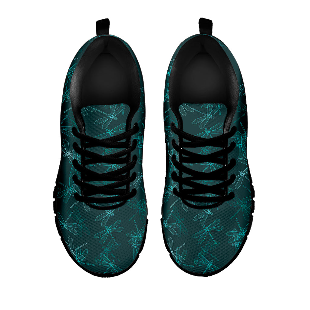 Turquoise Dragonfly Pattern Print Black Sneakers