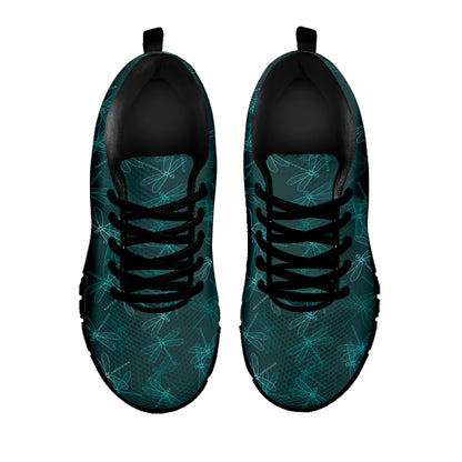 Turquoise Dragonfly Pattern Print Black Sneakers