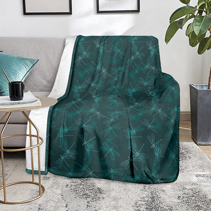 Turquoise Dragonfly Pattern Print Blanket