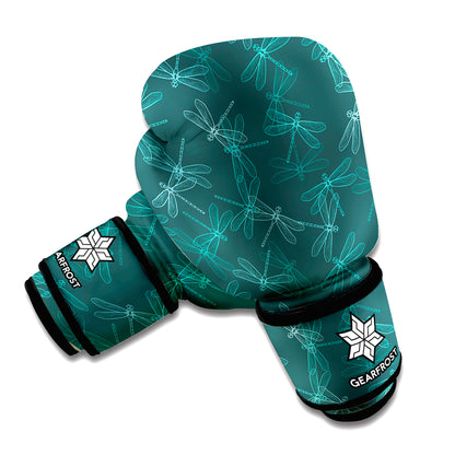 Turquoise Dragonfly Pattern Print Boxing Gloves