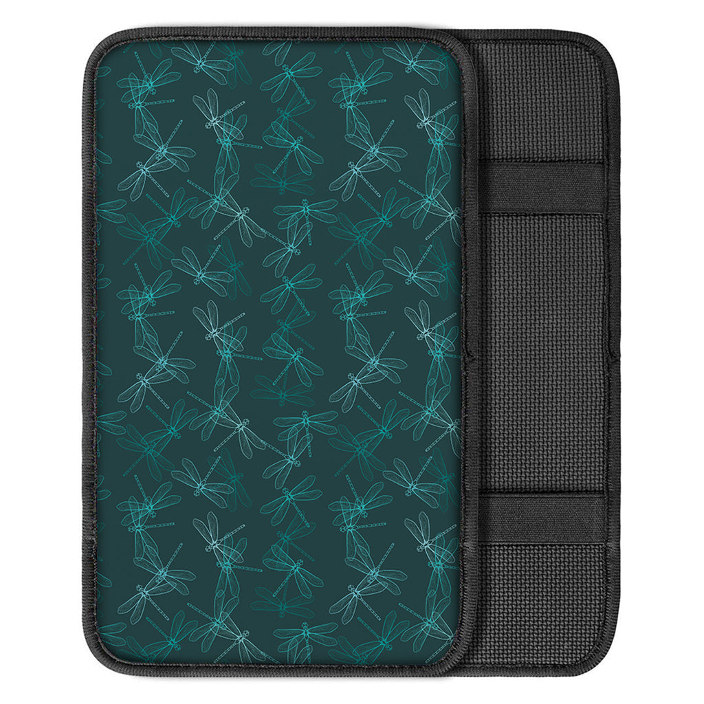 Turquoise Dragonfly Pattern Print Car Center Console Cover