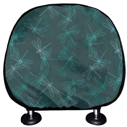 Turquoise Dragonfly Pattern Print Car Headrest Covers