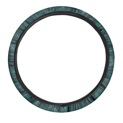 Turquoise Dragonfly Pattern Print Car Steering Wheel Cover