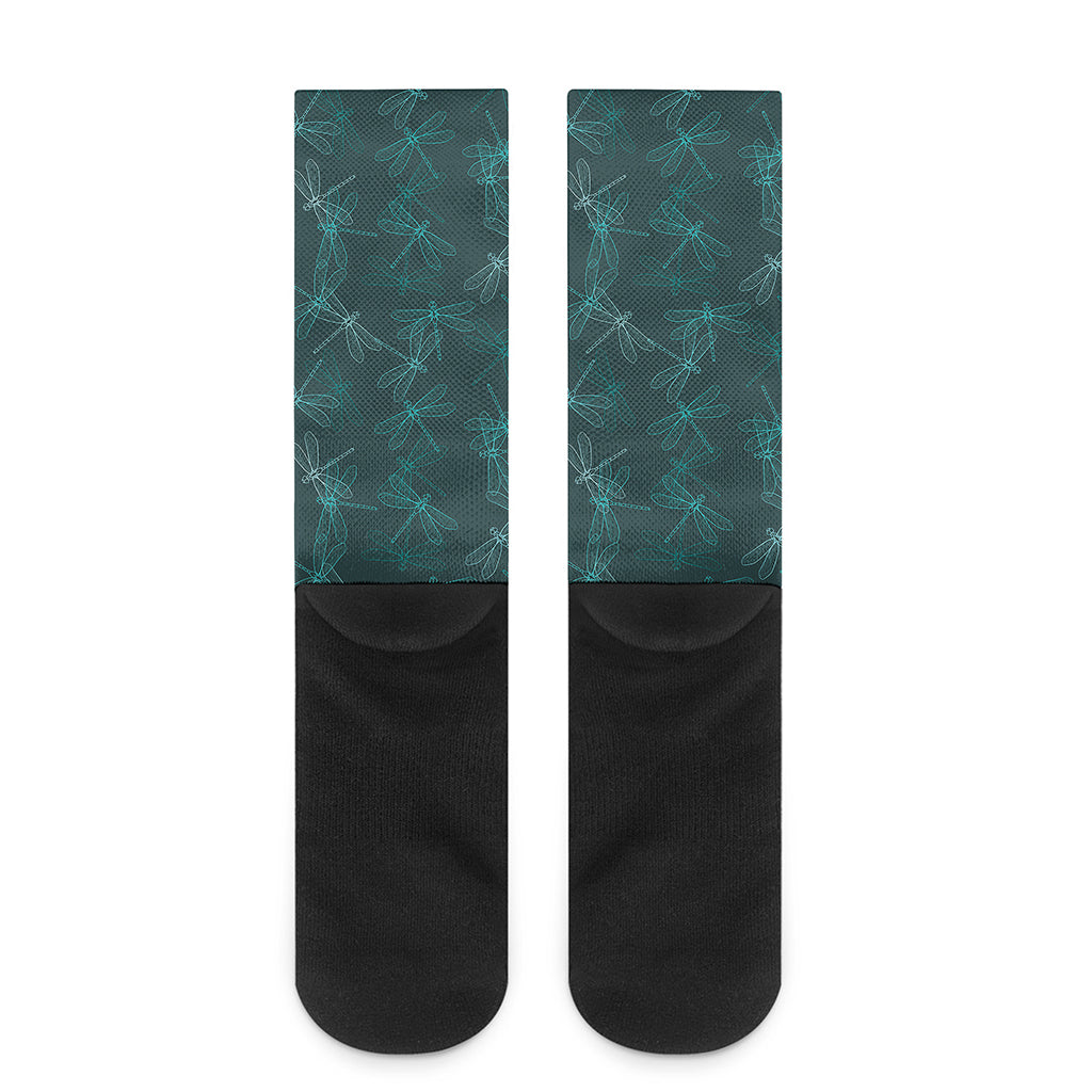 Turquoise Dragonfly Pattern Print Crew Socks