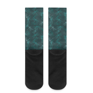 Turquoise Dragonfly Pattern Print Crew Socks