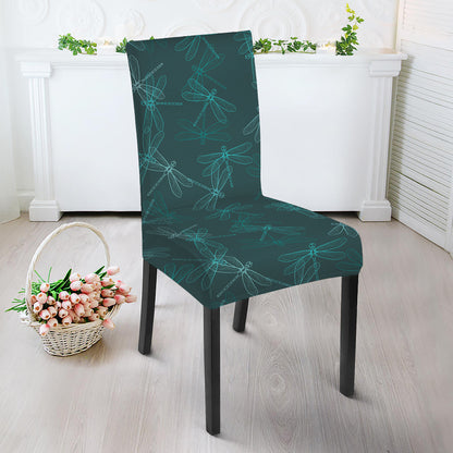 Turquoise Dragonfly Pattern Print Dining Chair Slipcover