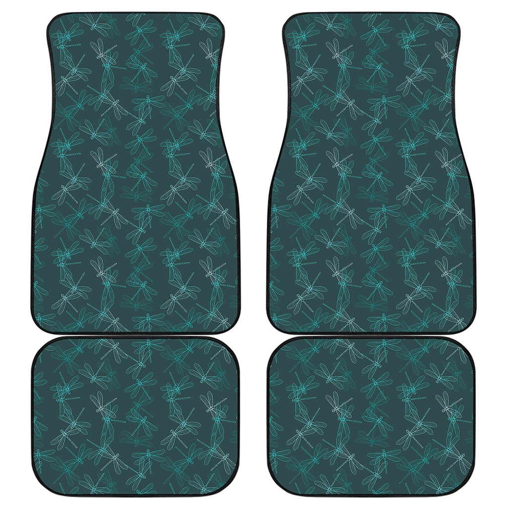 Turquoise Dragonfly Pattern Print Front and Back Car Floor Mats