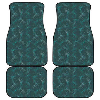 Turquoise Dragonfly Pattern Print Front and Back Car Floor Mats