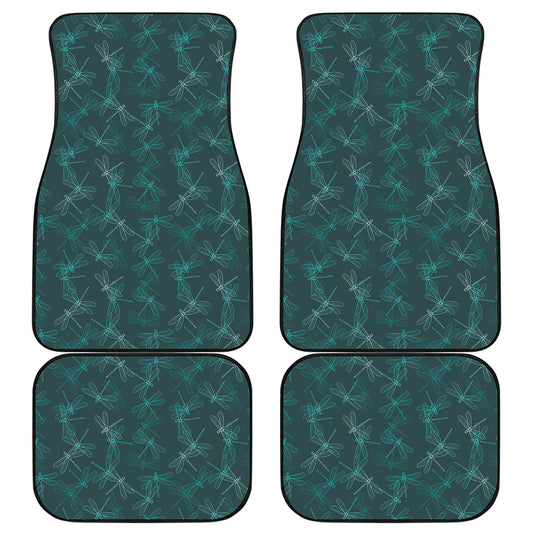 Turquoise Dragonfly Pattern Print Front and Back Car Floor Mats
