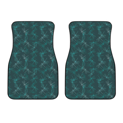 Turquoise Dragonfly Pattern Print Front Car Floor Mats