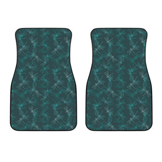 Turquoise Dragonfly Pattern Print Front Car Floor Mats