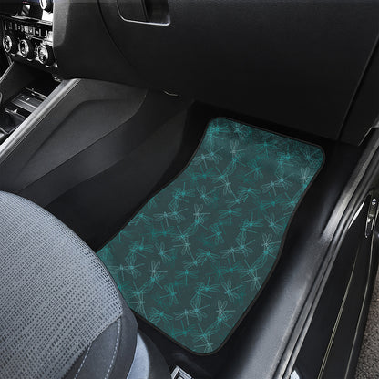 Turquoise Dragonfly Pattern Print Front Car Floor Mats