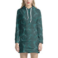Turquoise Dragonfly Pattern Print Pullover Hoodie Dress