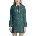 Turquoise Dragonfly Pattern Print Hoodie Dress