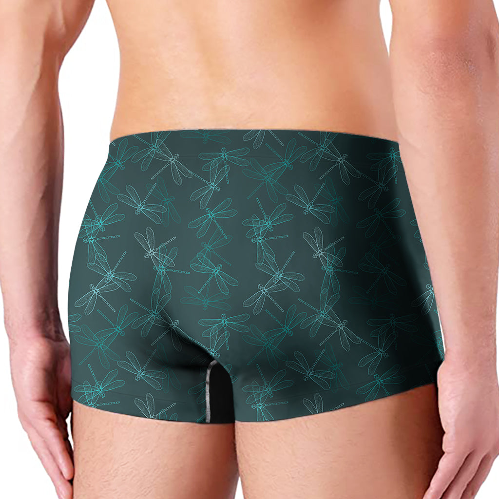 Turquoise Dragonfly Pattern Print Men's Boxer Briefs
