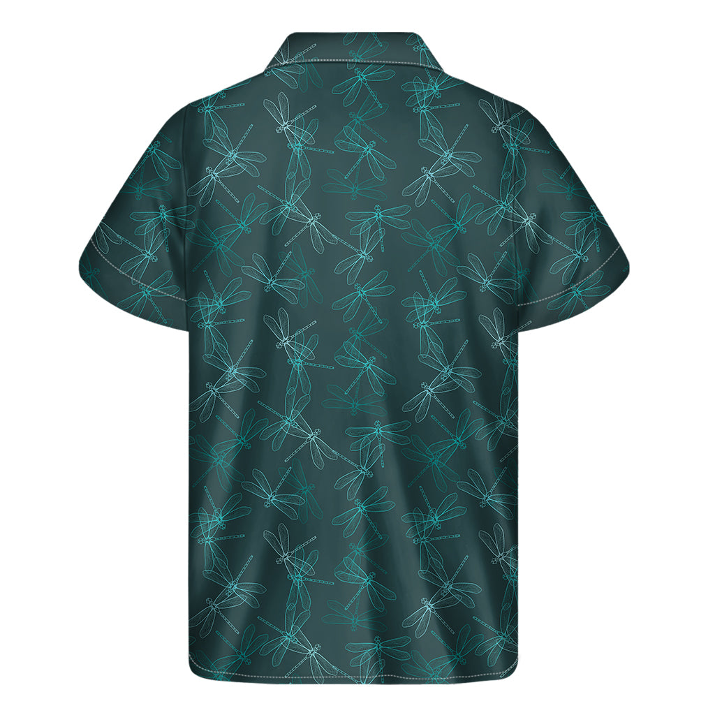 Turquoise Dragonfly Pattern Print Men's Short Sleeve Shirt