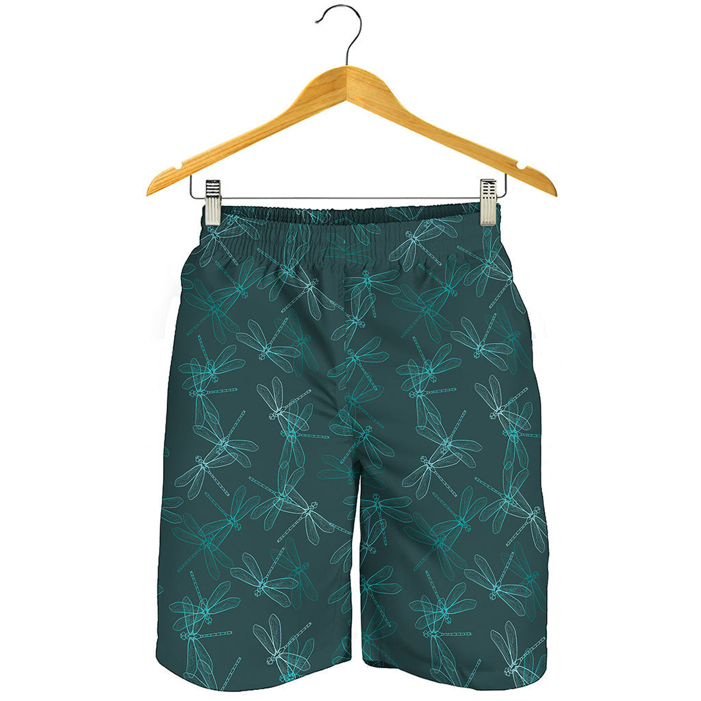 Turquoise Dragonfly Pattern Print Men's Shorts