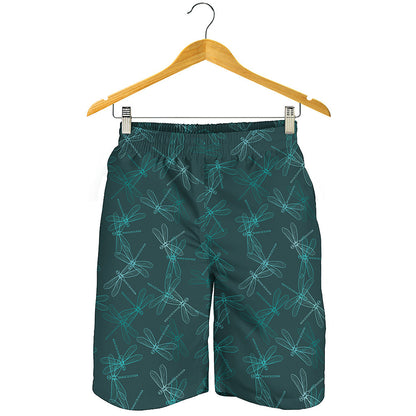 Turquoise Dragonfly Pattern Print Men's Shorts