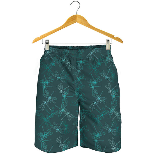 Turquoise Dragonfly Pattern Print Men's Shorts