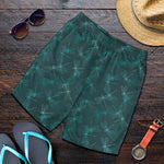 Turquoise Dragonfly Pattern Print Men's Shorts