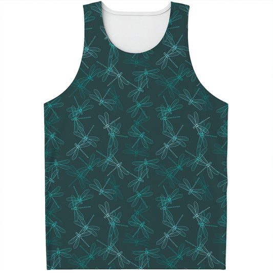 Turquoise Dragonfly Pattern Print Men's Tank Top
