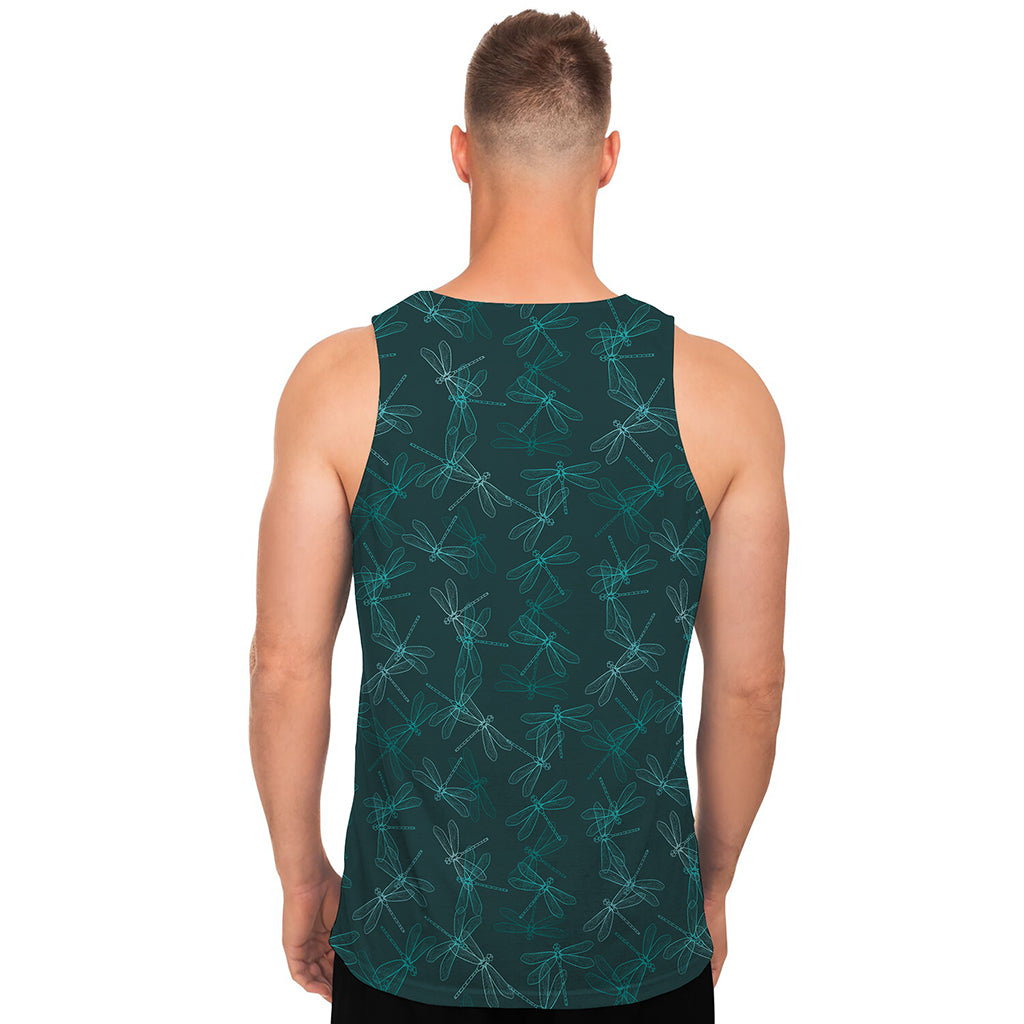 Turquoise Dragonfly Pattern Print Men's Tank Top