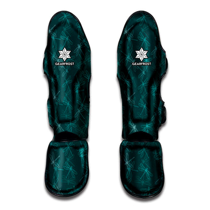Turquoise Dragonfly Pattern Print Muay Thai Shin Guard