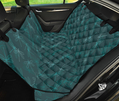 Turquoise Dragonfly Pattern Print Pet Car Back Seat Cover