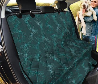 Turquoise Dragonfly Pattern Print Pet Car Back Seat Cover