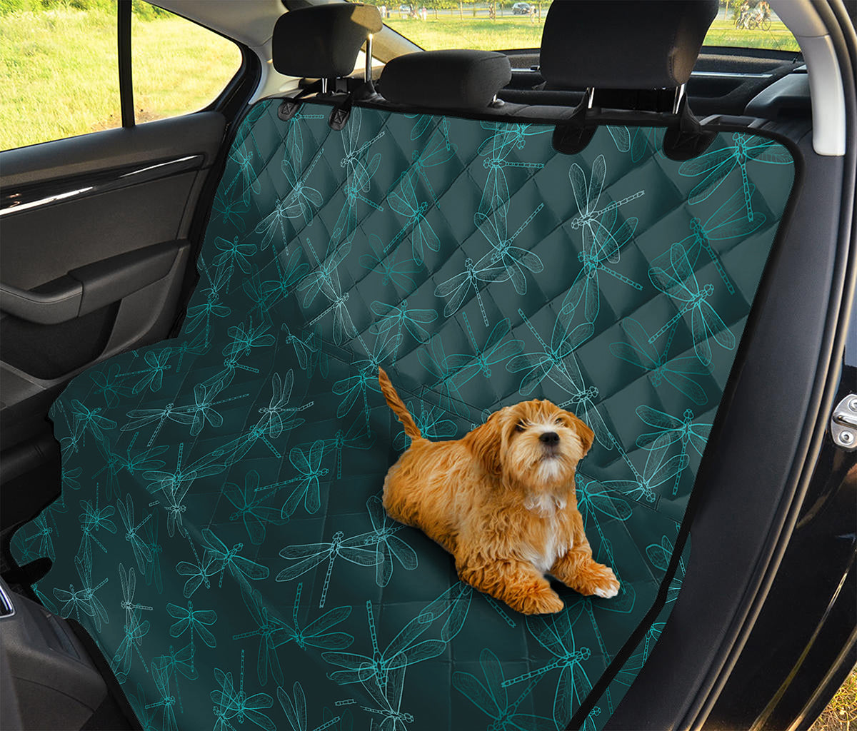Turquoise Dragonfly Pattern Print Pet Car Back Seat Cover
