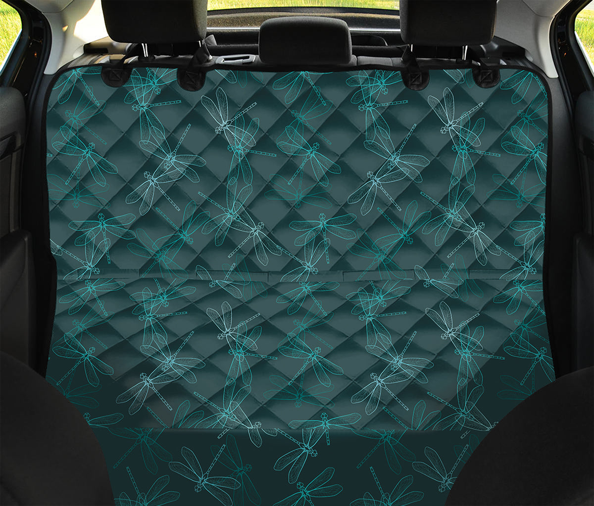 Turquoise Dragonfly Pattern Print Pet Car Back Seat Cover