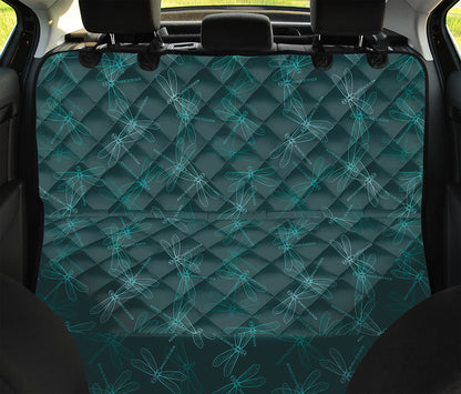 Turquoise Dragonfly Pattern Print Pet Car Back Seat Cover