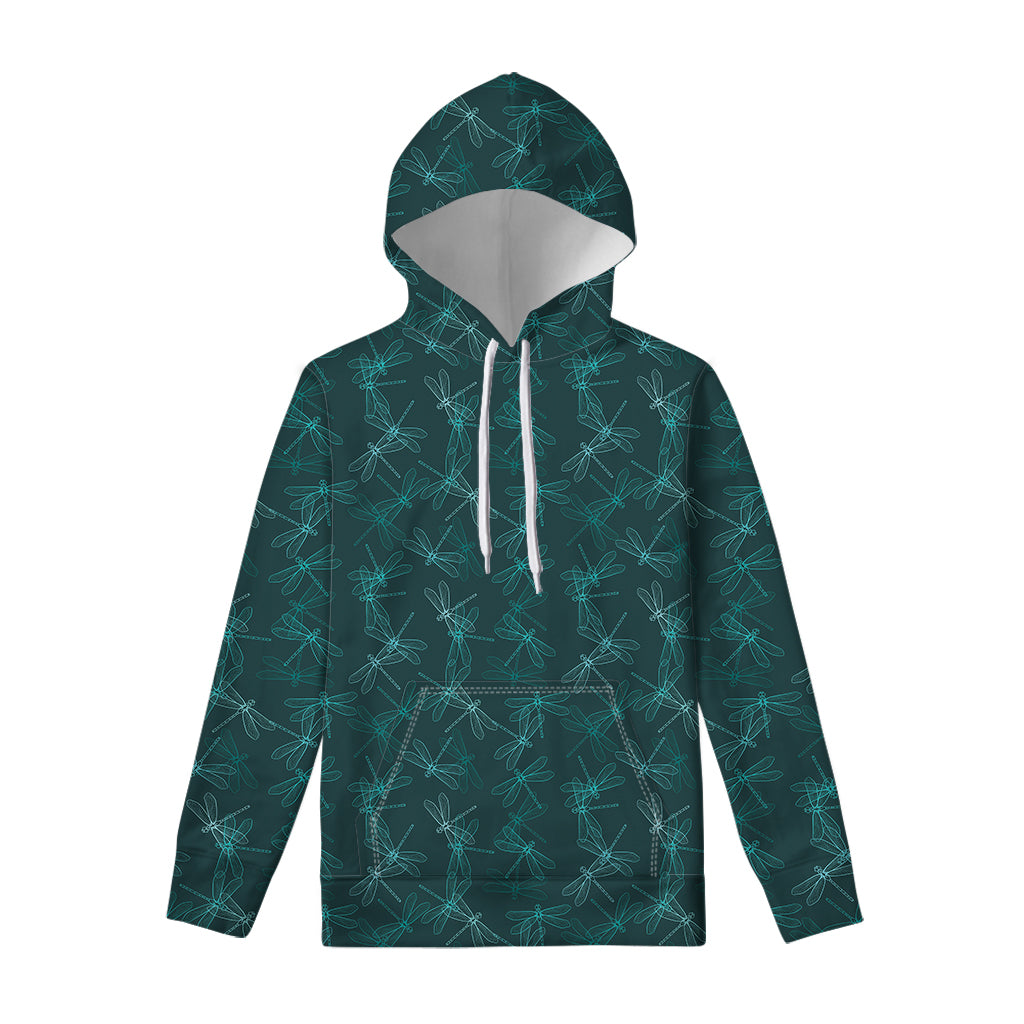 Turquoise Dragonfly Pattern Print Pullover Hoodie