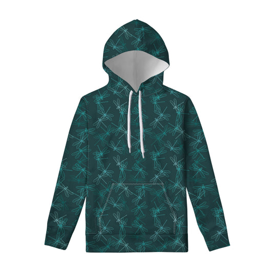 Turquoise Dragonfly Pattern Print Pullover Hoodie