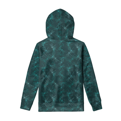 Turquoise Dragonfly Pattern Print Pullover Hoodie