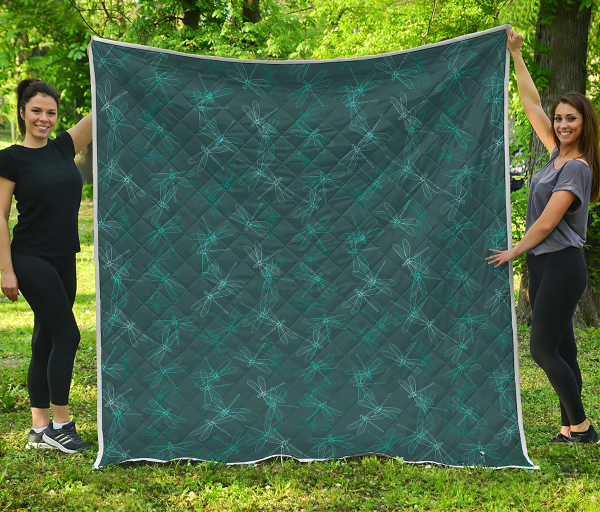 Turquoise Dragonfly Pattern Print Quilt