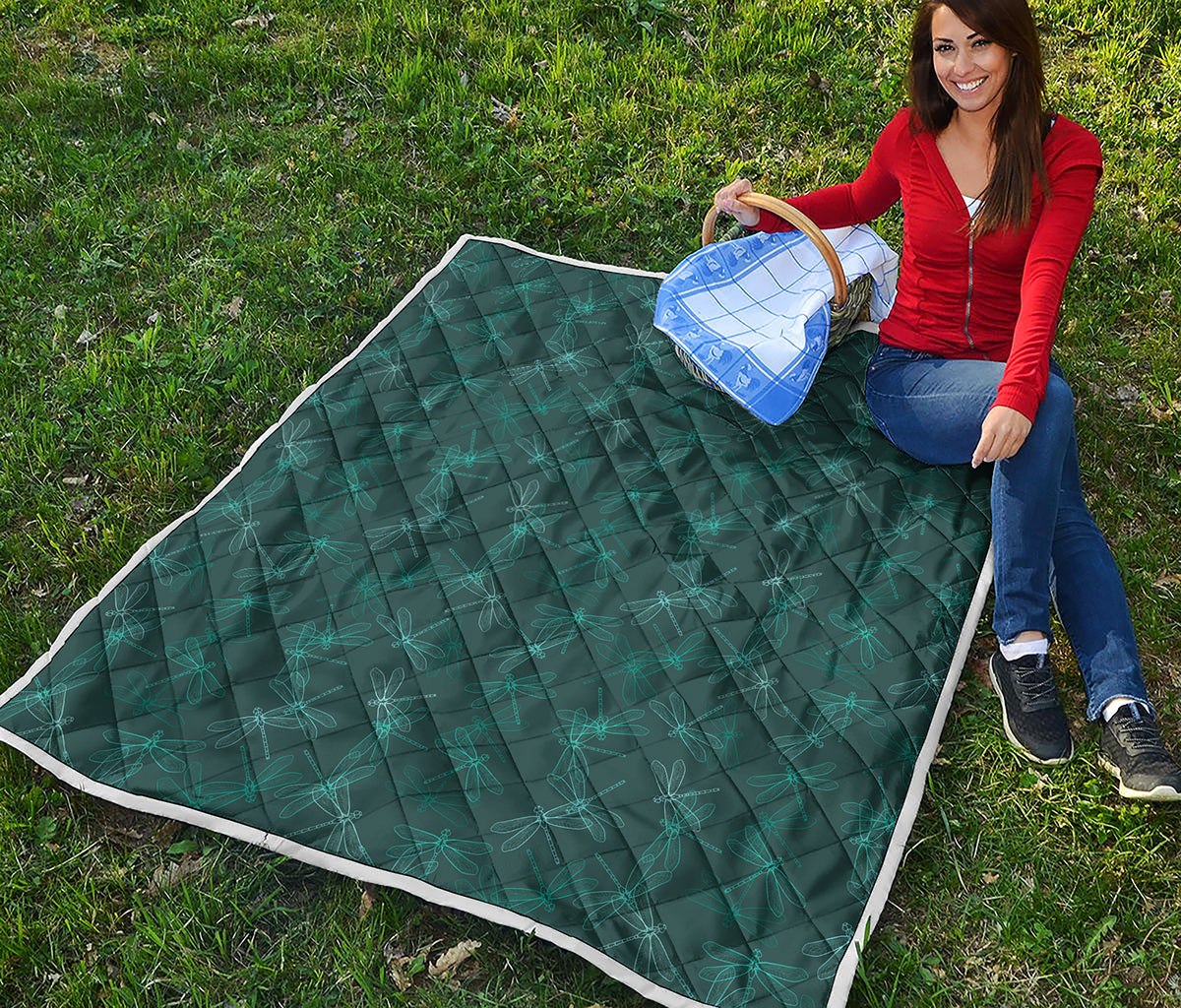 Turquoise Dragonfly Pattern Print Quilt