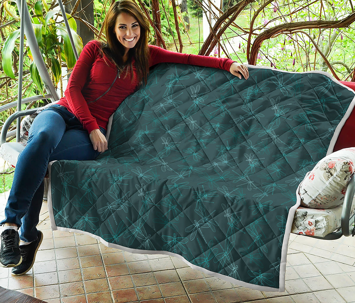 Turquoise Dragonfly Pattern Print Quilt