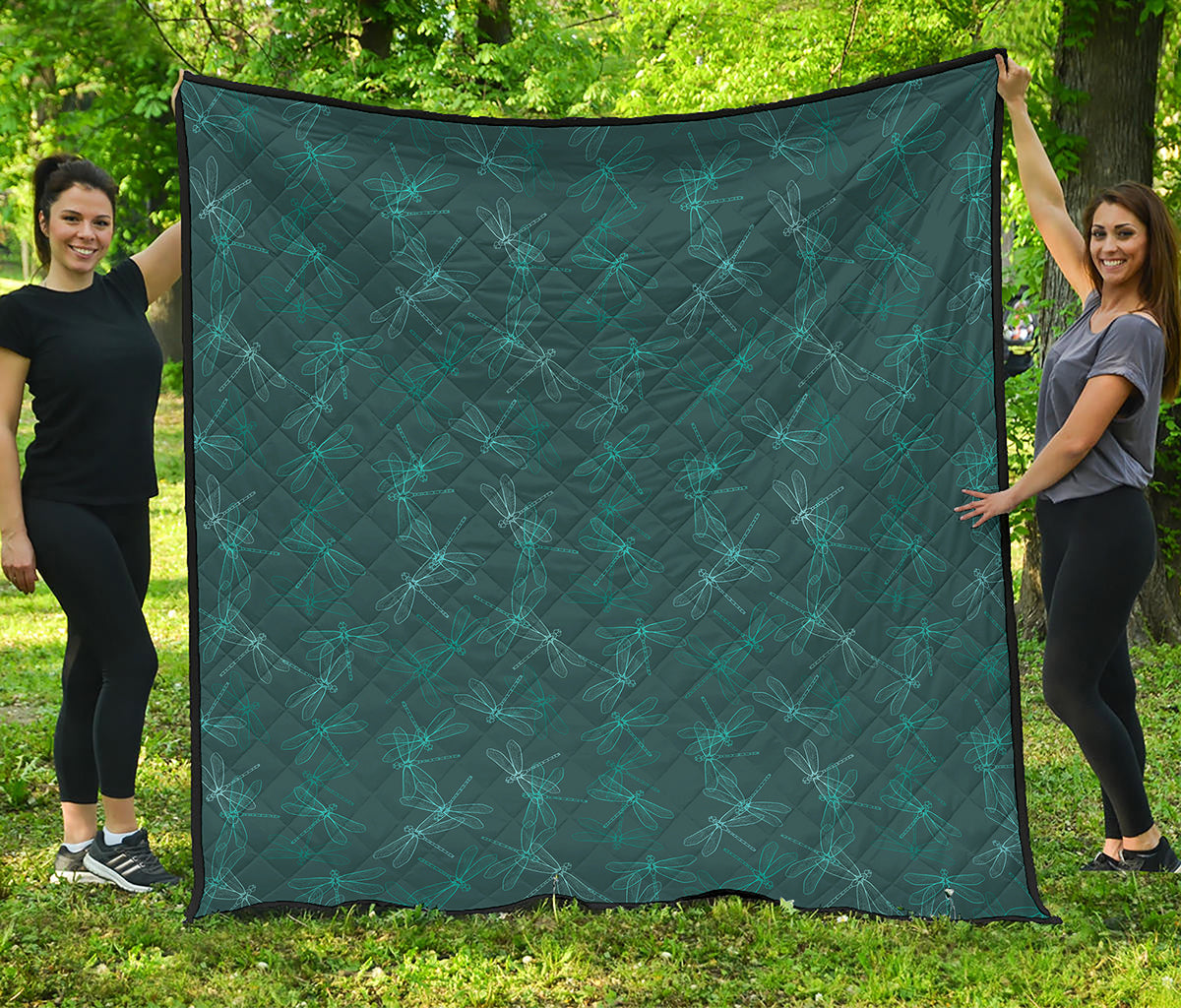 Turquoise Dragonfly Pattern Print Quilt