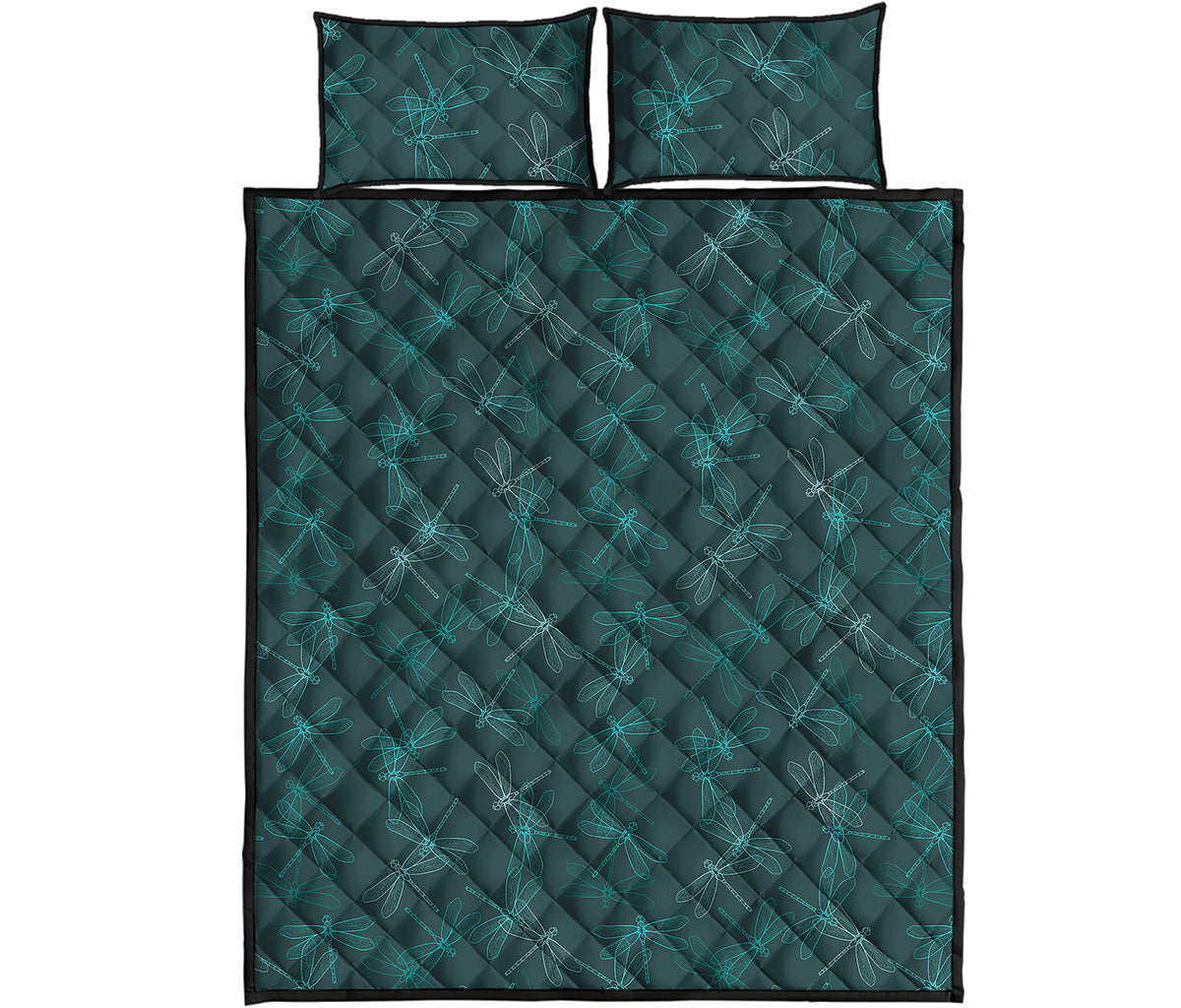 Turquoise Dragonfly Pattern Print Quilt Bed Set