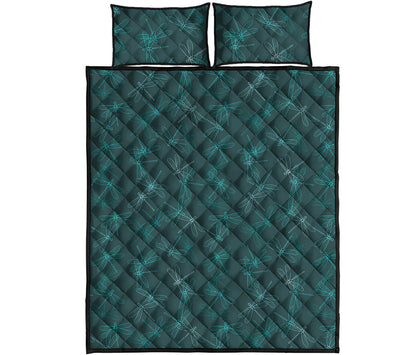 Turquoise Dragonfly Pattern Print Quilt Bed Set