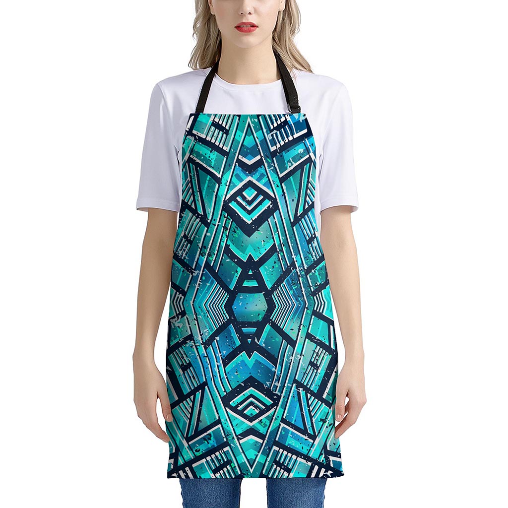 Turquoise Ethnic Aztec Trippy Print Apron