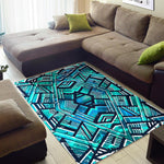 Turquoise Ethnic Aztec Trippy Print Area Rug GearFrost