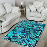 Turquoise Ethnic Aztec Trippy Print Area Rug GearFrost