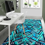 Turquoise Ethnic Aztec Trippy Print Area Rug GearFrost