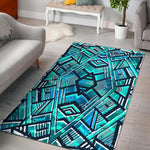 Turquoise Ethnic Aztec Trippy Print Area Rug GearFrost